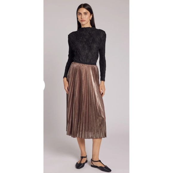NWT Wild Cosmos Esther Metallic Accordion Pleated Skirt Cottagecore OS Luxury